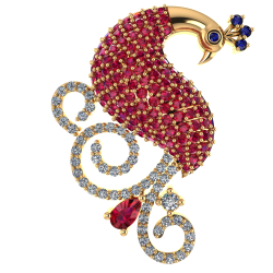 Gold Pendant - Red Peacock